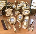 Antique French Gilt Bronze Dresser Vanity 10 Pc Set Portrait Miniature Enamel