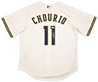 Milwaukee Brewers Jackson Chourio Signed Cream Nike Jersey Size L Beckett Bas