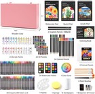 202 Pcs Deluxe Art Kit With Wooden Case  Paints   Drawing Supplies