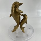 Mid Century Brass Dolphin Mother With Baby Sculpture Statue Home Decor Figurine