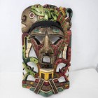 Tribal Aztec Mayan 16 x10  Carved Wooden Mask Wall Hanging Hand Sculpted Mexico