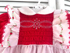Polly Flinders Hand Smocked 12 Months Christmas Faux Pinafore