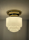 Restored Antique Vtg Art Deco Ceiling Light Skyscraper Schoolhouse Milk Glass 8 