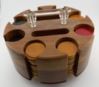 Vintage Bakelite Poker Chips With Wood Rotating Carousel Butterscotch Red Green