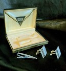 Vintage Swank Silver Tone Cufflinks Tie Bar Set Original Box