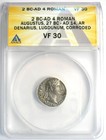 Augustus Ar Denarius Silver Octavian Coin 2 Bc - 4 Ad  Certified Anacs Vf30