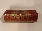 Vtg Leather Lipstick Case Holder Red Gold Fiocchi Italy Mirror 1960s 70s Nice