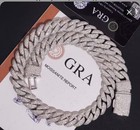 14mm Real 925 Sterling Silver Moissanite Miami Cuban Link Chain Hip Hop Necklace