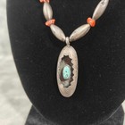 Vintage Navajo Style Sterling Silver Turquoise Coral Bead Necklace 18in 1970s Sw