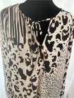 Cabi Wanderer Blouse Xl Mixed Animal Print Tie Neck Long Sleeve