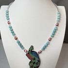 Lee Sands Necklace Blue Pink Inlay Mother Of Pearl Peacock Figural 22 