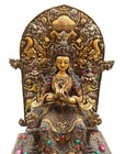 Maitreya Buddha Tibetan Raised Relief Hand Etched Copper Gold Gilt W  Gems