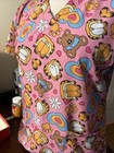 Garfield Scrub Top Large Medical Garfield  Bears Daisies  Pink  bright Pattern