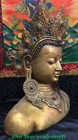 16  Rare Old Tibet Bronze 24k Gold Buddhism White Tara Buddha Head Statue