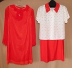 Vtg 1970s Dresses Skirt Blouses 9 Pc Lot Womens Red White Blue Party Casual Work