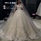 Champagne Wedding Dresses Ball Gown Lace Appliques Strapless Bridal  Gowns Train