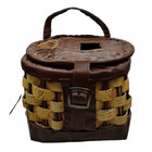 Vintage Birch Leather Woven Wicker Mldwood Fly Fishing Basket 9   x8   x8   