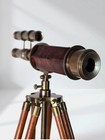 Vintage Brass Cabinet Telescope On Wooden Tripod Nautical Office Decor Gift