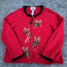 Tiara International Reindeer Cardigan Women Xl Red Bella Ugly Christmas Sweater
