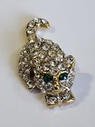Pouncing Sparkling Cat Lapel Hat Jacket Pin Faux Jewels