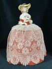Large 14    Antique German Porcelain Half Doll Pin Cushion Holding Flowers