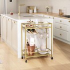 Gold Bar Cart Serving Cart For Home Beverage Cart With Wine Rack And Glass Holde