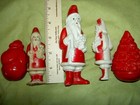 Five  5  Rare Antique  Figural Celluloid Viscoloid Usa Santa Christmas Ornaments