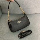 Coach New Teri Shoulder Bag Signature Coated Canvas Black Brown Ca548 Outlet