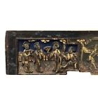 Chinese Vintage Wood Brown Golden Relief Carving Wall Hanging Art Plaque Ws4181