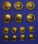 Gianelli Uomo Replacement Buttons 14 2part Metal Crown swords key Fair Used Cond