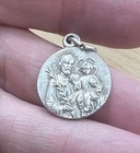 French Medal Saint Joseph Jesus        Silver Art Deco Pendant Antique Father St