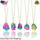 Rainbow Stone Crystal Chakra Quartz Pendant Necklace Lab-created Silver Plated