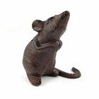 Cast Iron Mouse Sniffing Figurine Statue Paperweight Rustic Antique Brown 4 Inch