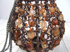 2 Vintage Hanging Metal Basket Beaded Tea Candle Holder Wire Amber Black R4