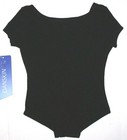 Danskin Leotard Bodysuit Short Slv Ss Cotton Blend Black New Child Girl Full Fit
