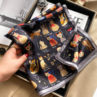 100  Mulberry Silk 20  square Scarf Women Neckerchief Wrap Cartoon Cat Black