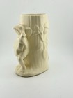 Vintage Usa White Or Ivory Matte Frog On Stump With Guitar Vase Adorable