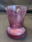 Pilgrim Crackle Glass Pitcher Hand Blown Clear Handle Cranberry Miniature