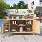 Outdoor Kitchen Island rolling Bar Cart  storage Cabinet Farmhouse Grill Table