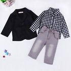 3pcs Baby Boys Gentleman Outfit Suit Coat t Shirt denim Pants Kids Clothes Set