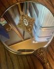 Vintage Brass Vanity Hand-held Mirror With Floral Accents