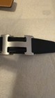 Hermes Brushed Silver Reversible H Belt Kit     38    Black   Dark Gray Leather Belt
