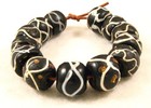 13 Old Venetian Glass Fancy White Trails On Black Lampwork African Trade Beads