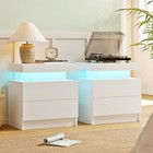 Led Nightstand W  Drawers Night Table 2 Storage Shelves Home Bedroom Furniture