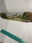 Vintage Painted Signed Hand Saw Lake Trees 19    Long Rust On Blade Cabin Man Cave