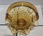 Fenton Basket Glass Vtg Amber  Thumbprint Ruffled Edge With  Handle 6 5  Mcm