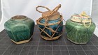 Set Of 3 - Chinese Shiwan Glazed Hexagonal Ginger Jars Pottery Stoneware W lids