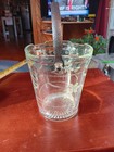 Vtg Etched Glass Ice Bucket W  Metal Handle  1122