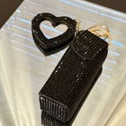 Black Bling Lipstick Case With Heart Mirror Brand New