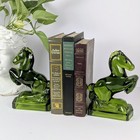 Le Smith Green Glass Horse Bookends Emerald Art Glass Mid Century Pair Vintage 
